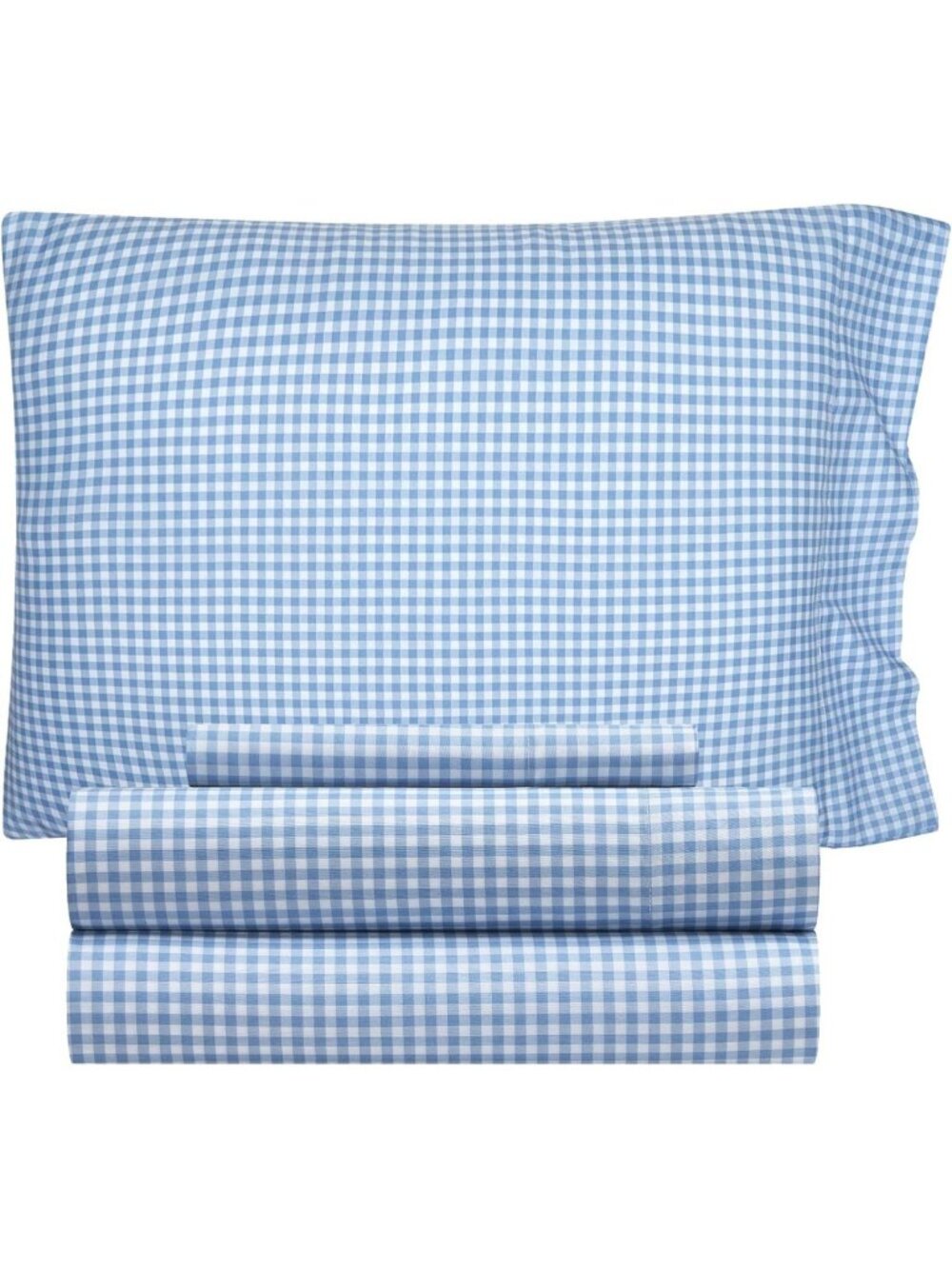 Cozy 3-Piece Twin Sheet Set in Light Blue Gingham - Top Sheet, Fitted Sheet